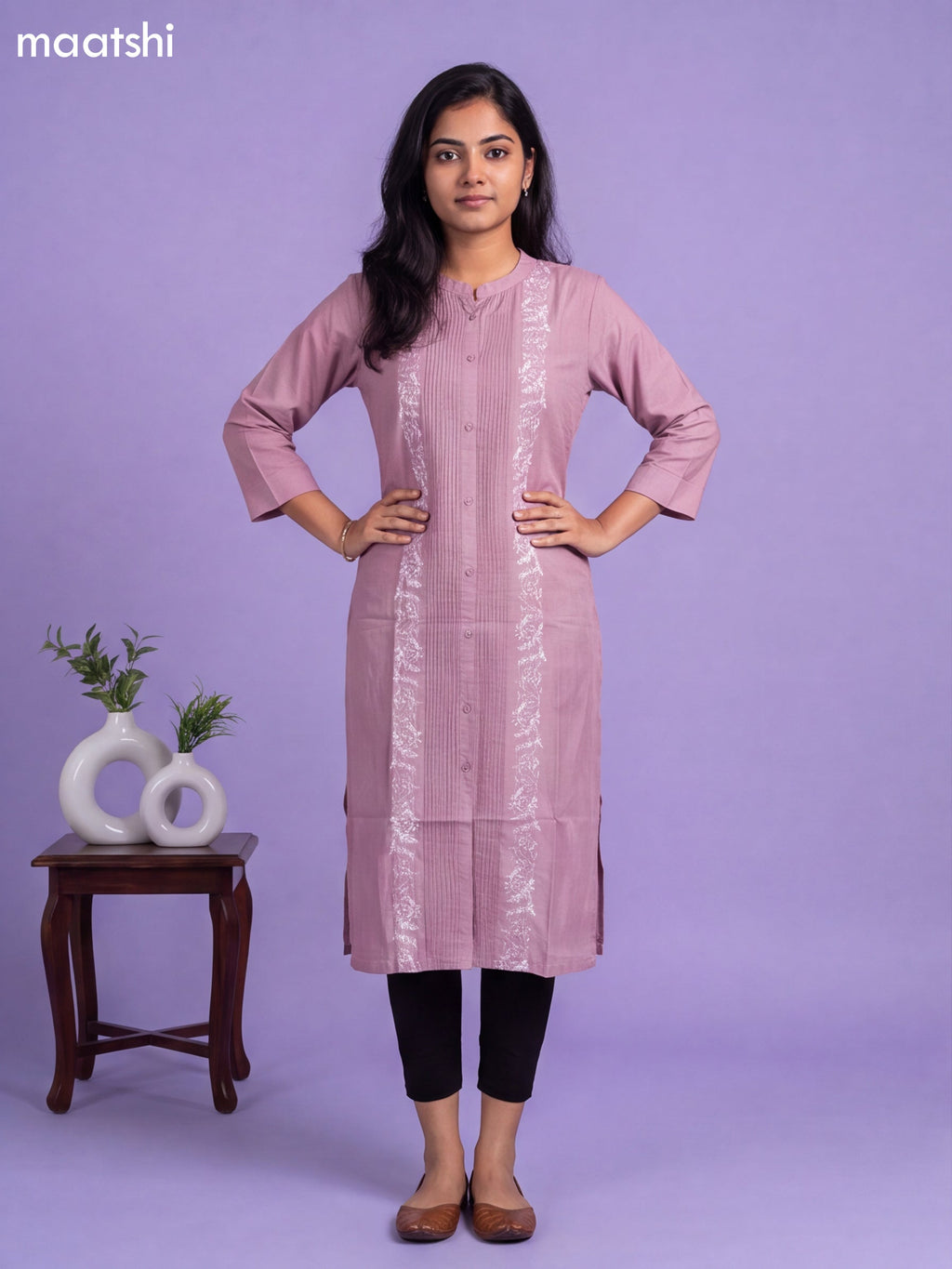 Pink Viscose Rayon & Embroidery Work Straight Cut Kurti
