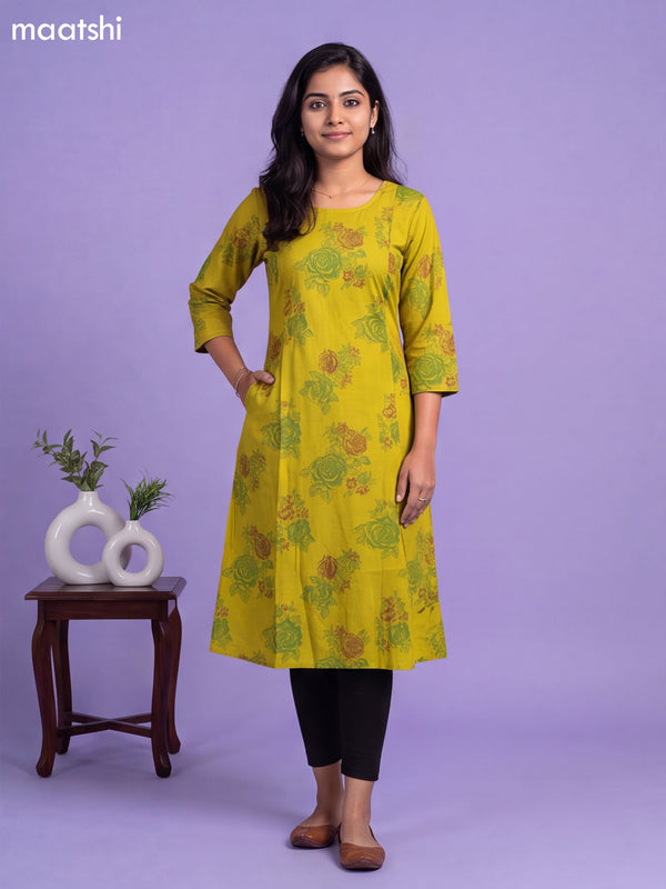 Green Art Silk Printed & Embroidery Work A-Line Kurti