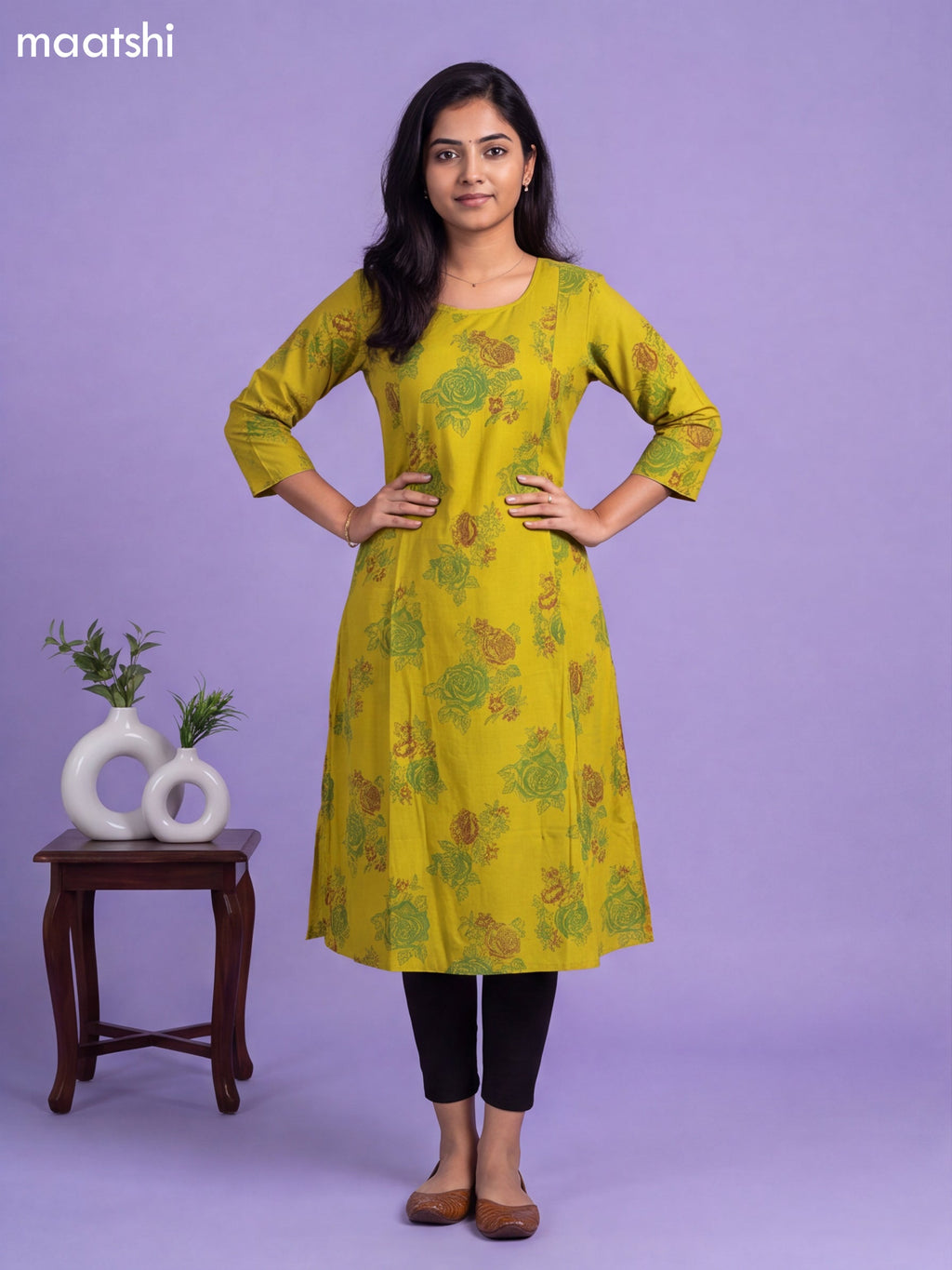 Green Art Silk Printed & Embroidery Work A-Line Kurti