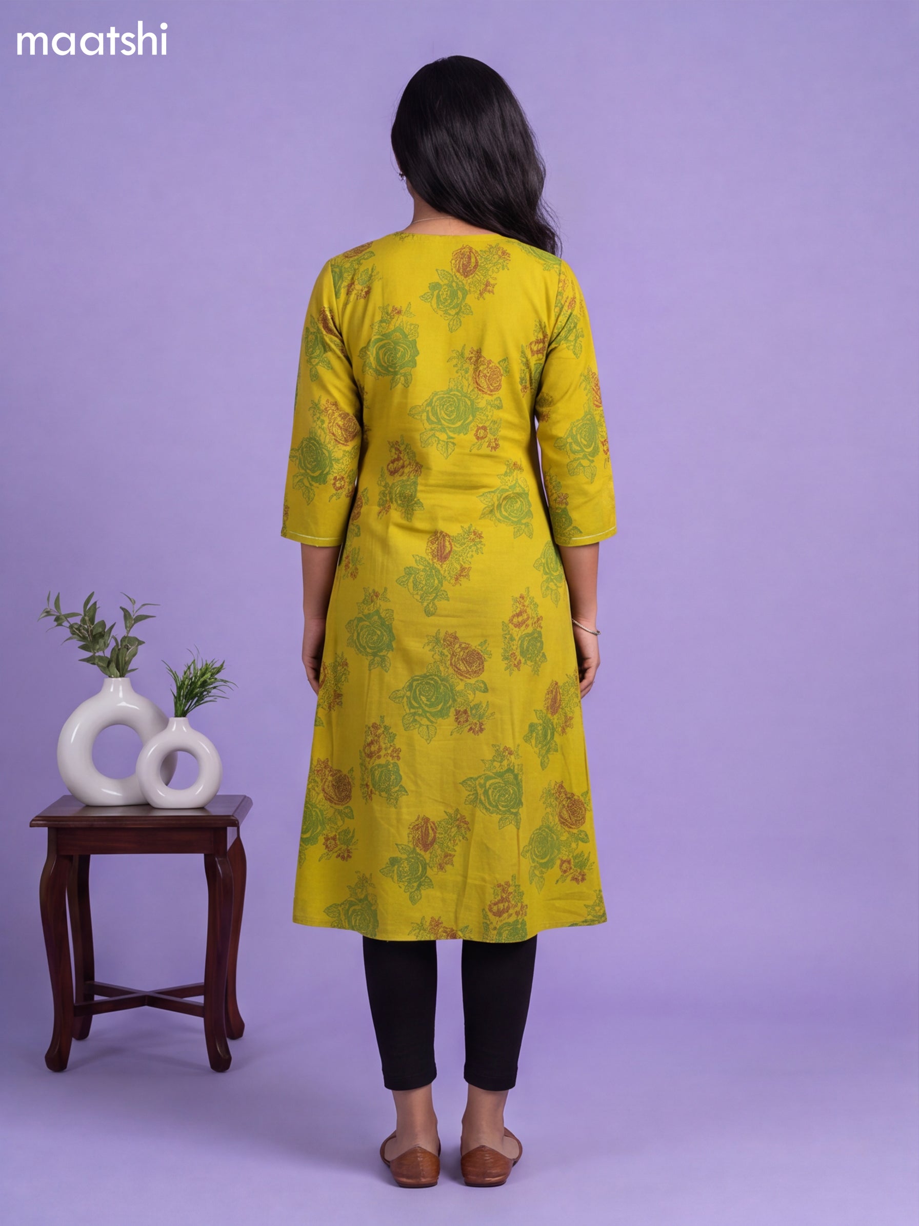 Green Art Silk Printed & Embroidery Work A-Line Kurti