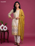 Off White Art Tussar Embroidery Work Straight Suit