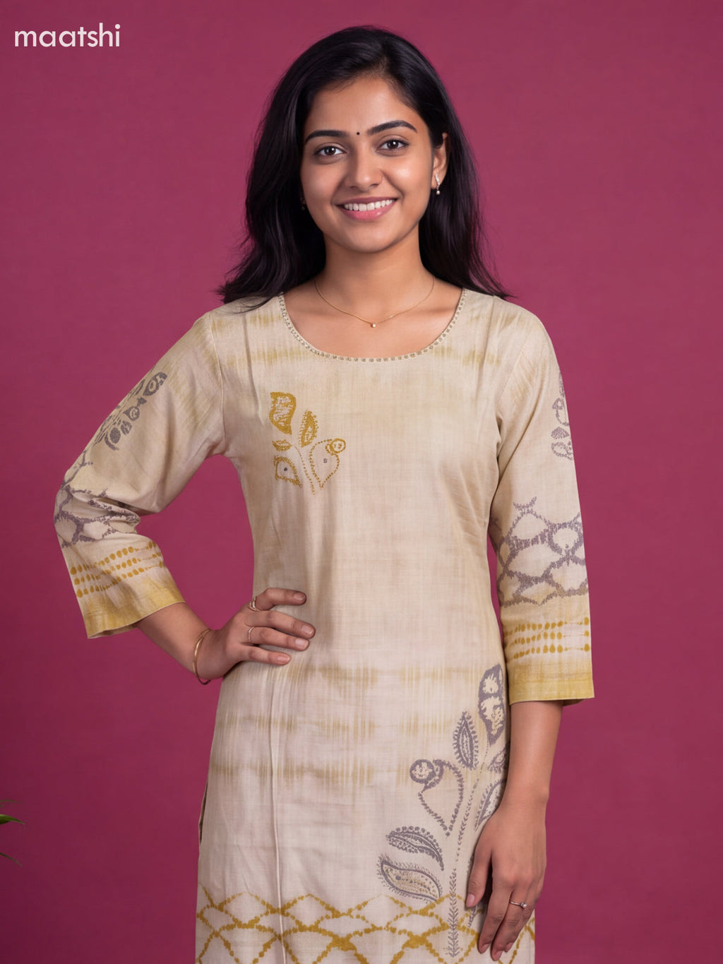Off White Art Tussar Embroidery Work Straight Suit