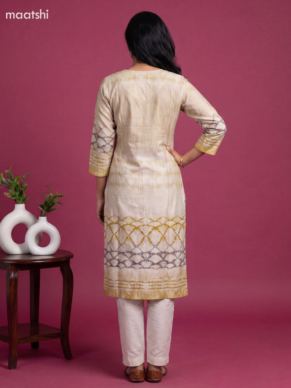 Off White Art Tussar Embroidery Work Straight Suit