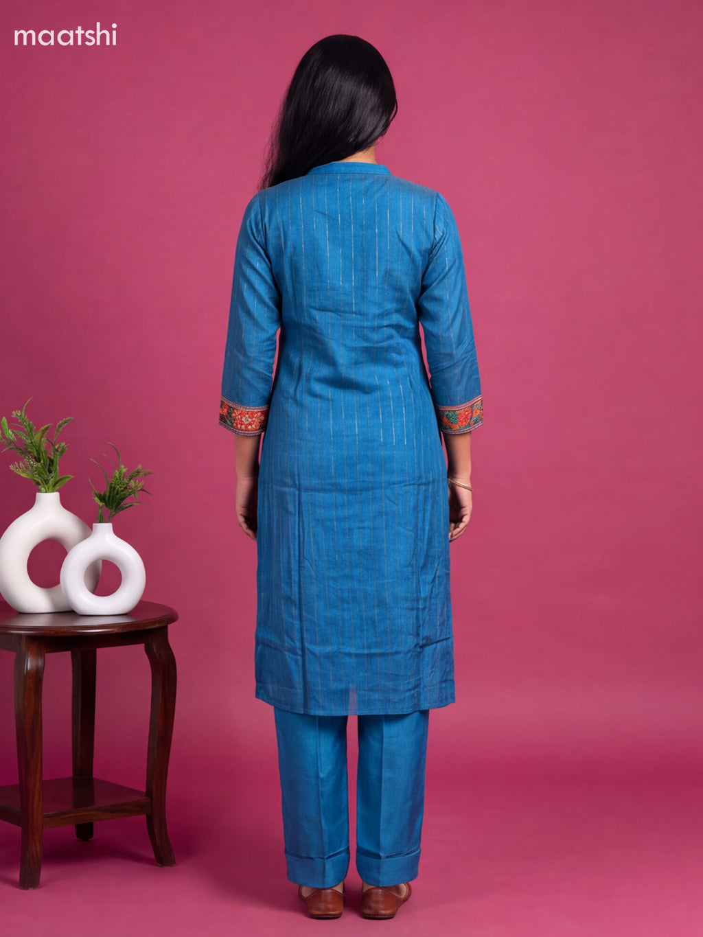 Blue Art Tussar Printed & Embroidery Work Straight Suit