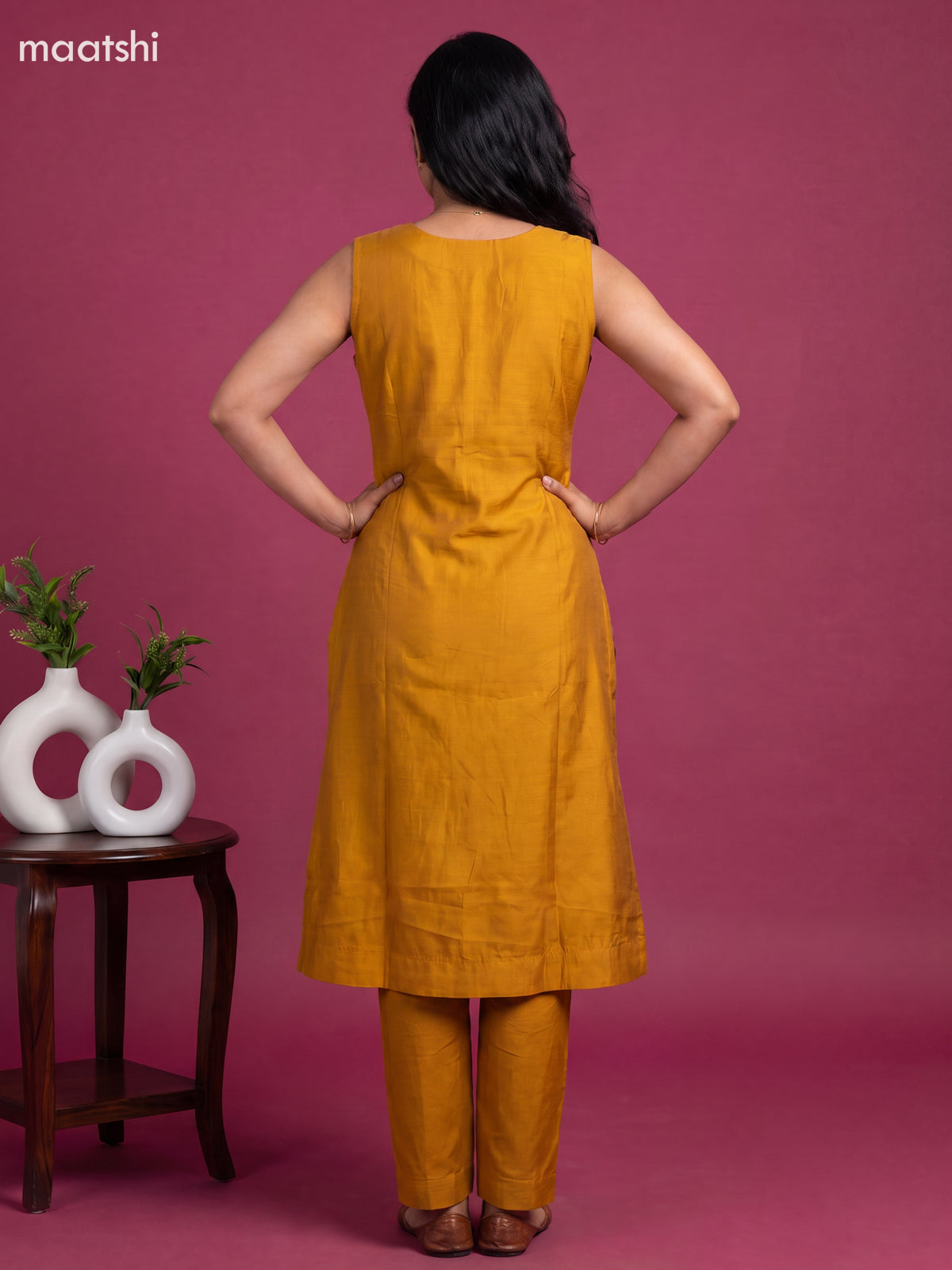 Yellow Art Tussar Printed With Embroidery Work Kurti Set & Sleeve Attached