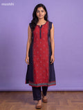 Maroon and Black Art Tussar Printed Kurti Set & Sleeve Attached