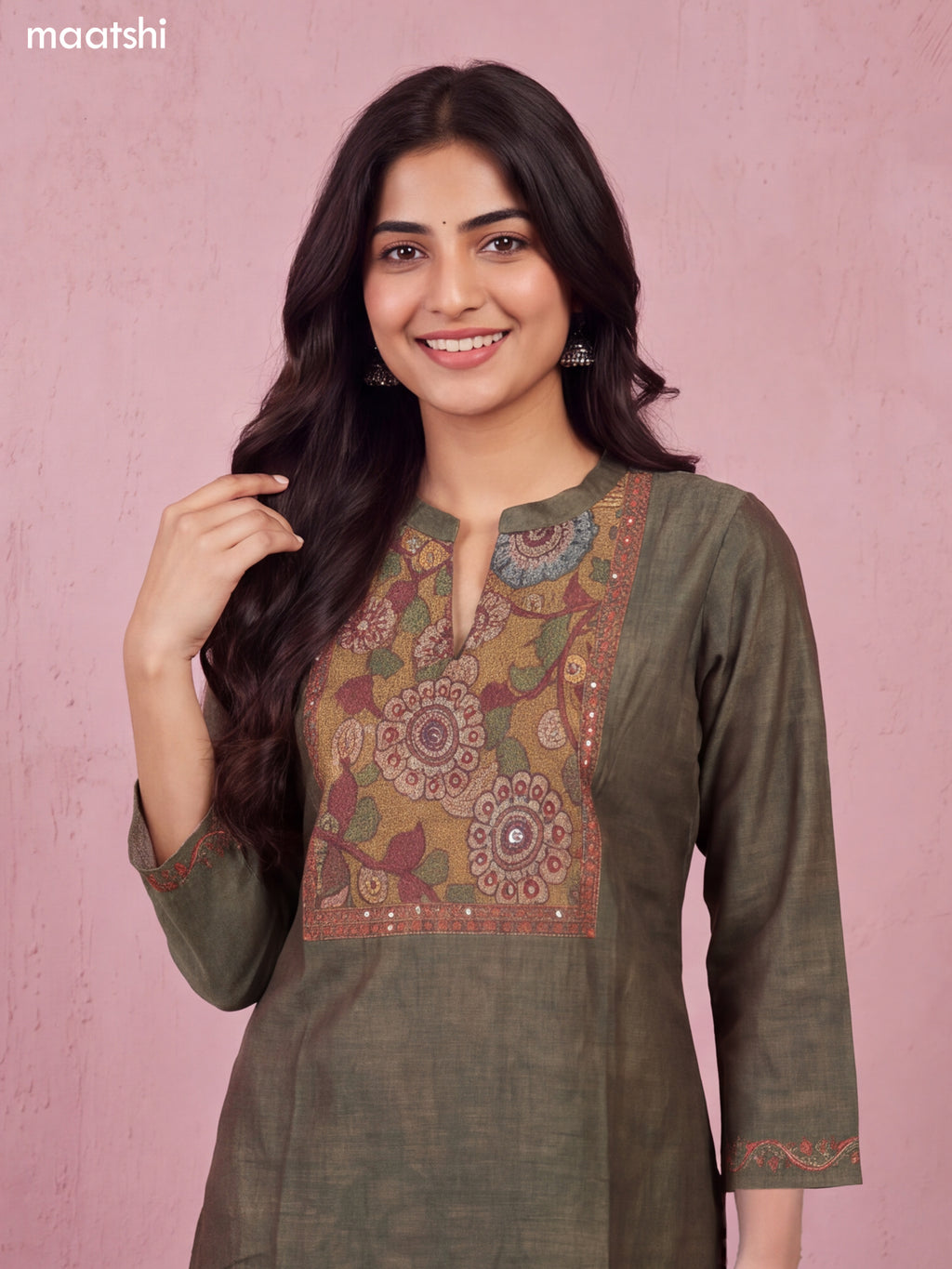Mehendi Green Linen Cotton Floral Prints & Embroidery Work Short Co-Ord Set