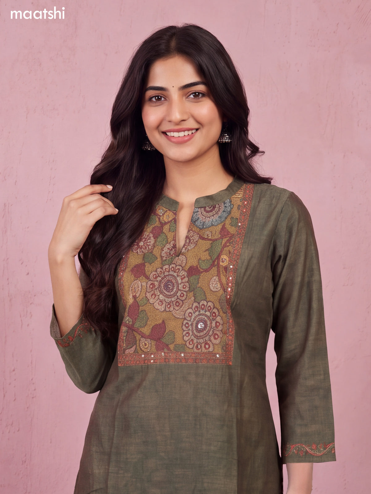 Mehendi Green Linen Cotton Floral Prints & Embroidery Work Short Co-Ord Set