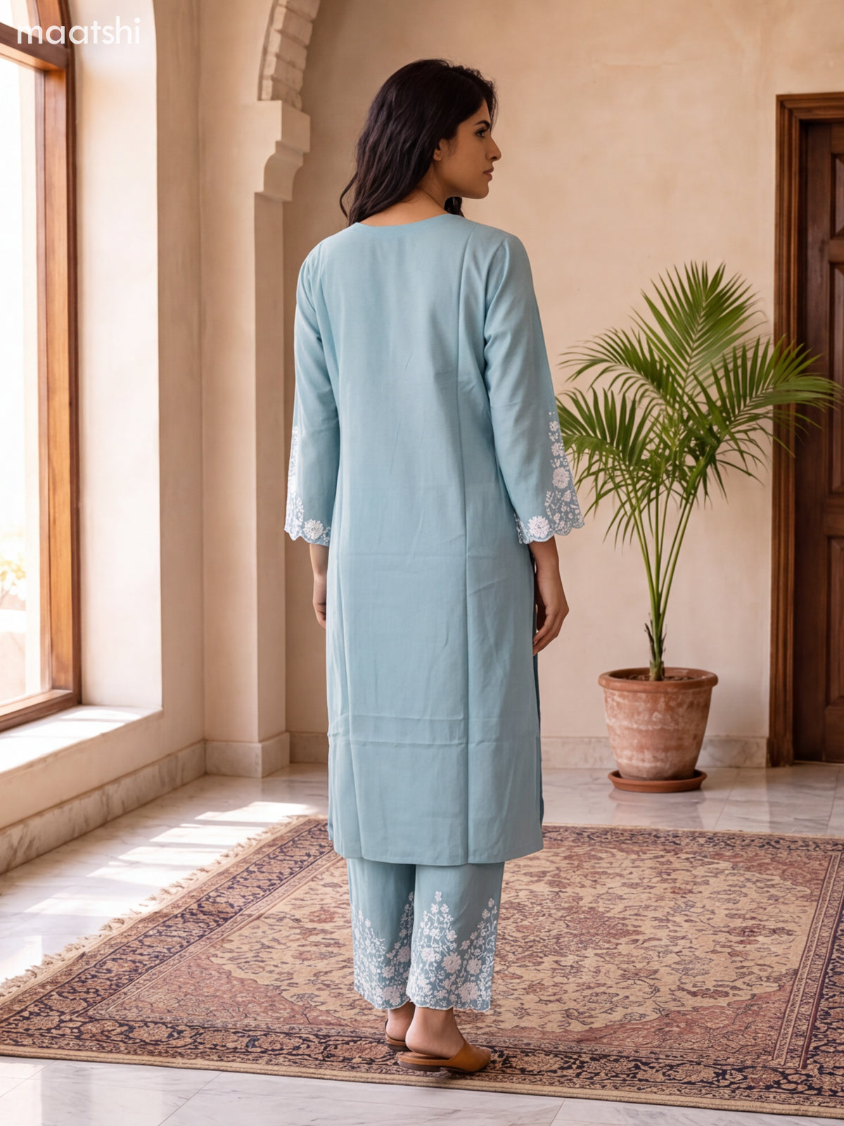 Pastel Green Viscose Rayon Embroidery Work Kurti Set