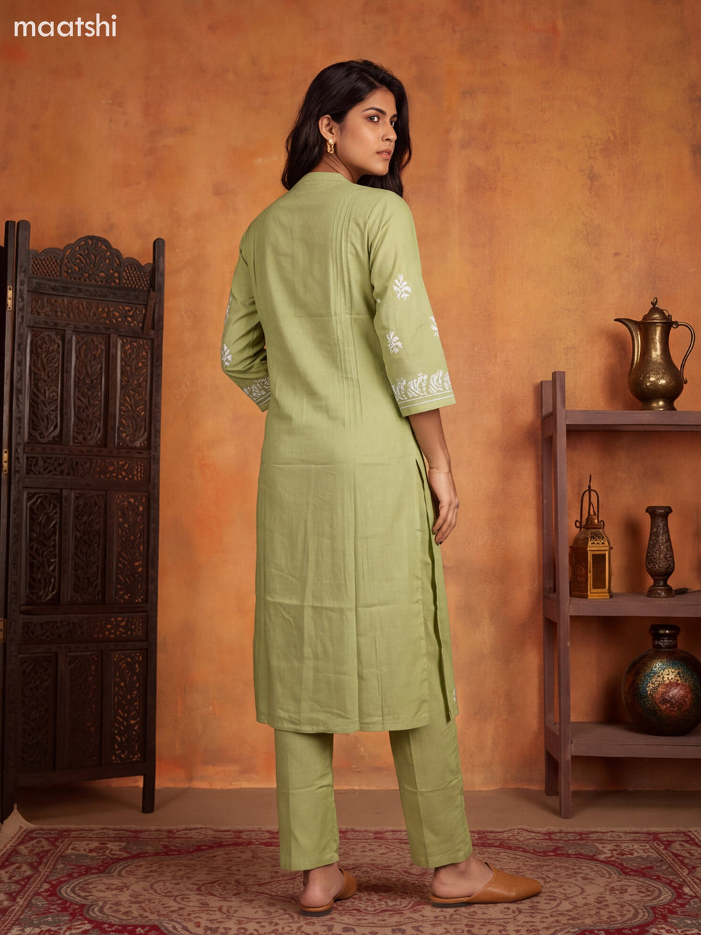 Green Viscose Rayon Embroidery Work Kurti Set