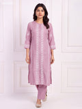 Pastel Pink and Off White Viscose Rayon Embroidery Work Long Kurti Set