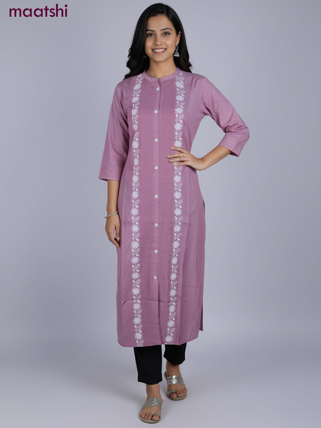 Pastel Pink Viscose Rayon Embroidery Work Straight Kurti