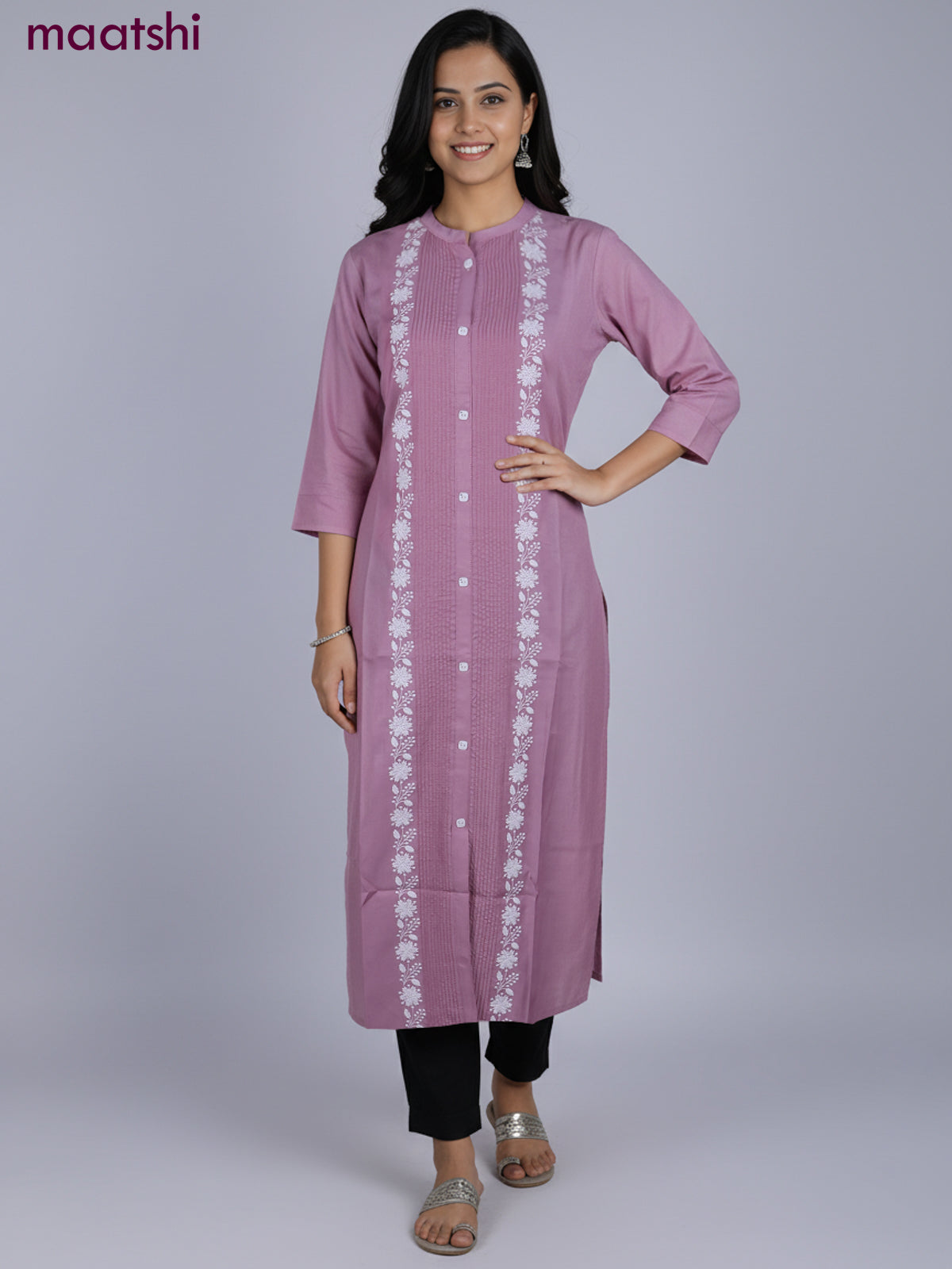 Pastel Pink Viscose Rayon Embroidery Work Straight Kurti