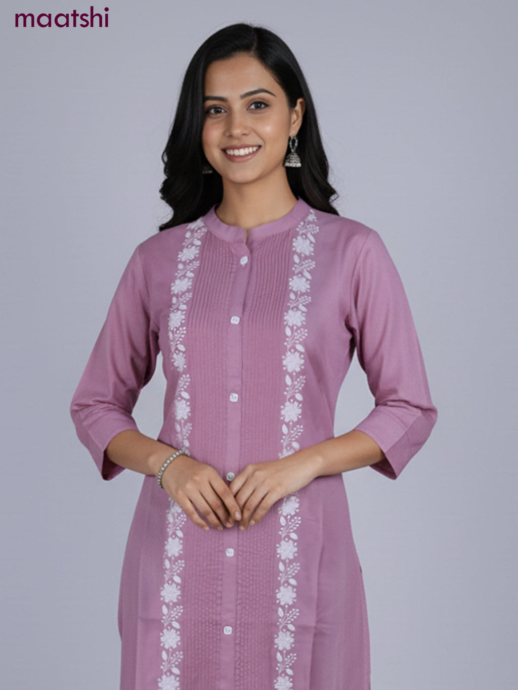 Pastel Pink Viscose Rayon Embroidery Work Straight Kurti
