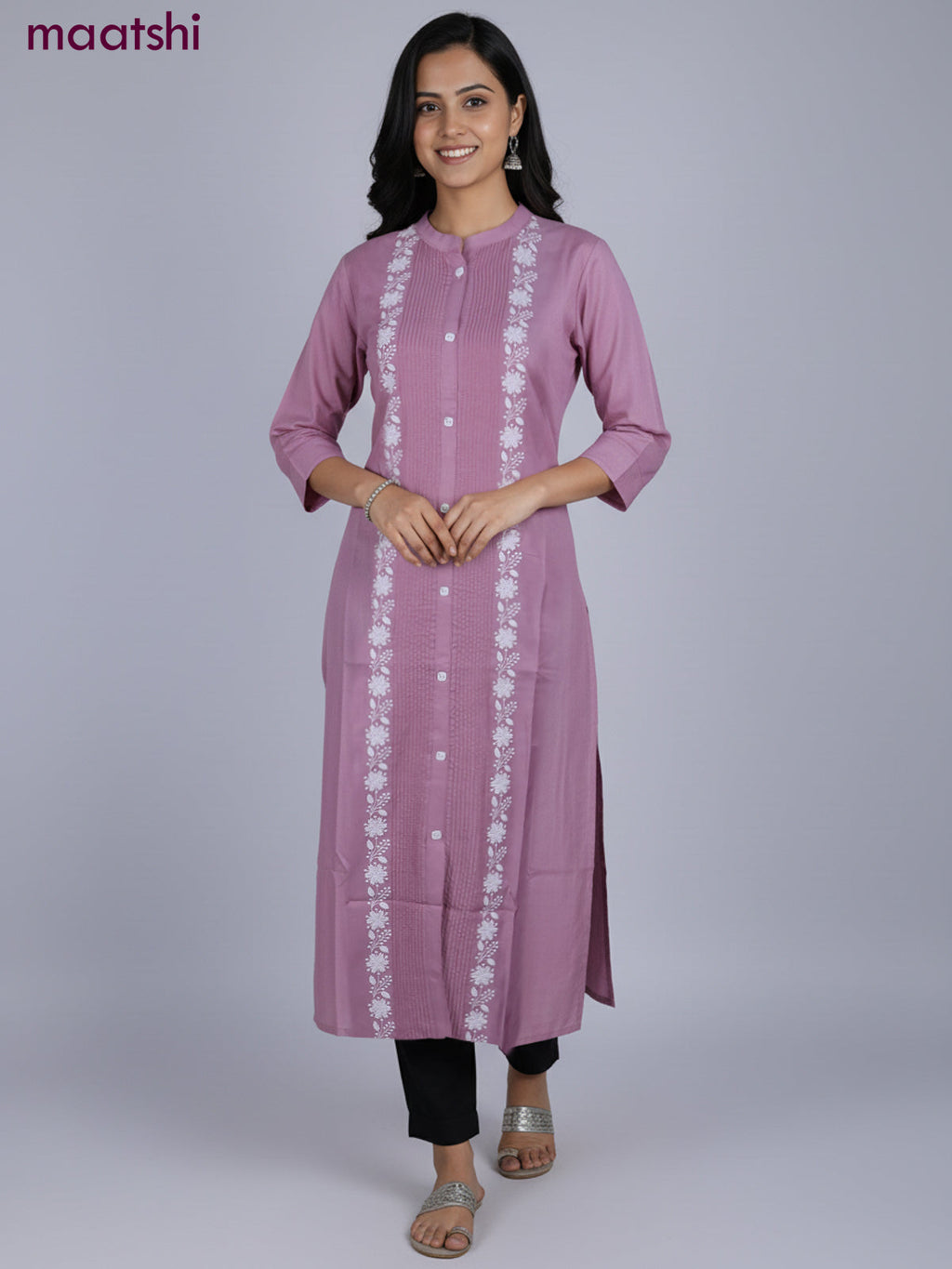 Pastel Pink Viscose Rayon Embroidery Work Straight Kurti