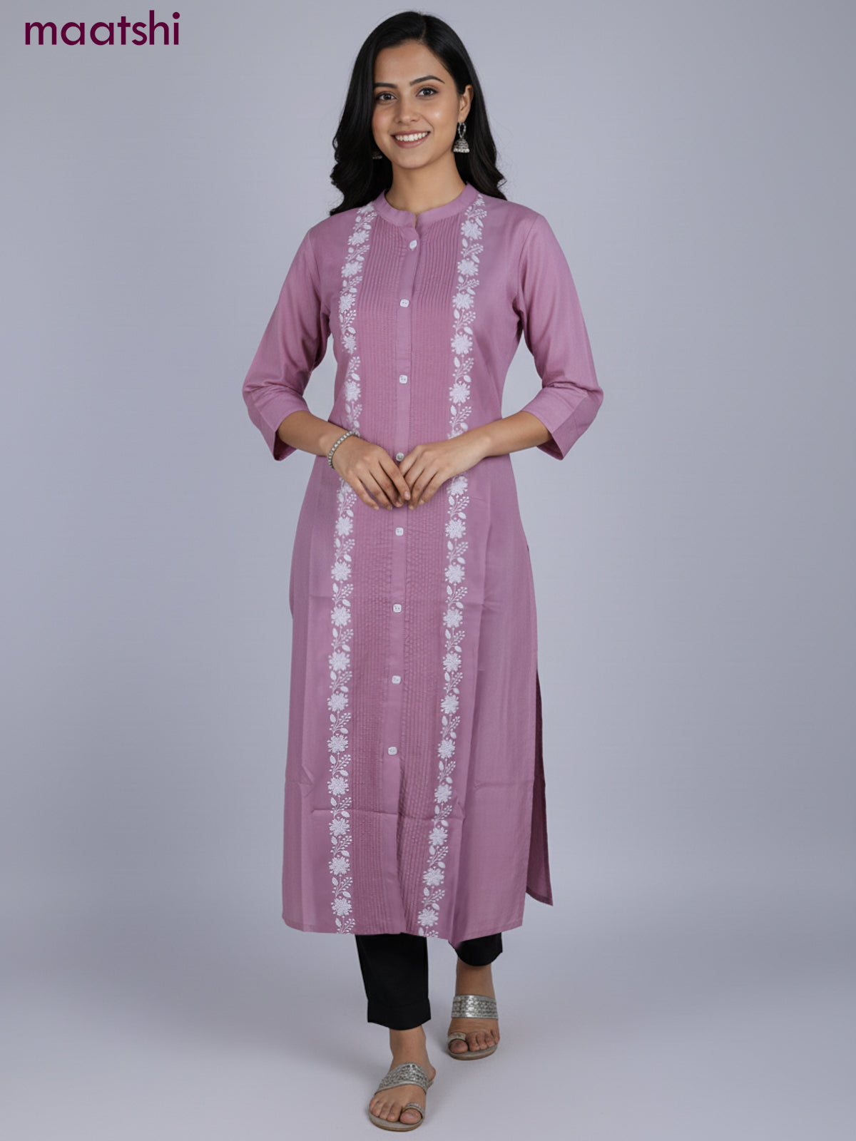 Pastel Pink Viscose Rayon Embroidery Work Straight Kurti