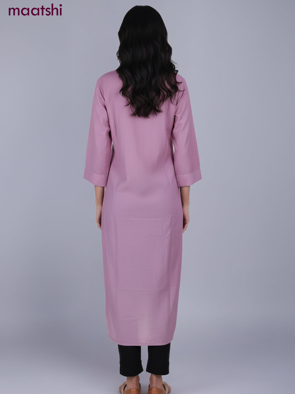 Pastel Pink Viscose Rayon Embroidery Work Straight Kurti