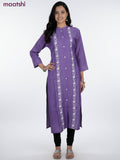 Violet Shade Viscose Rayon Embroidery Work Straight Kurti
