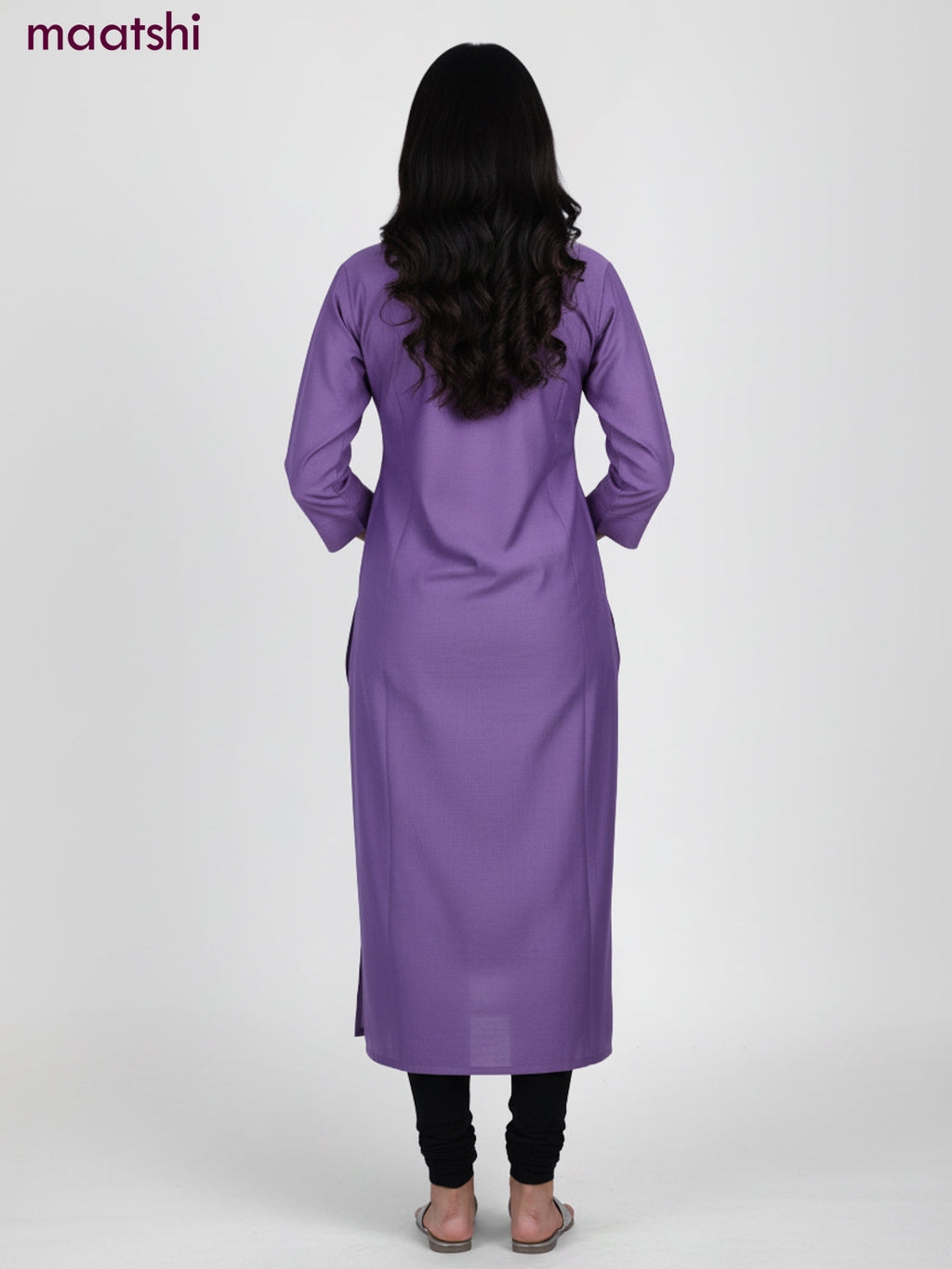 Violet Shade Viscose Rayon Embroidery Work Straight Kurti