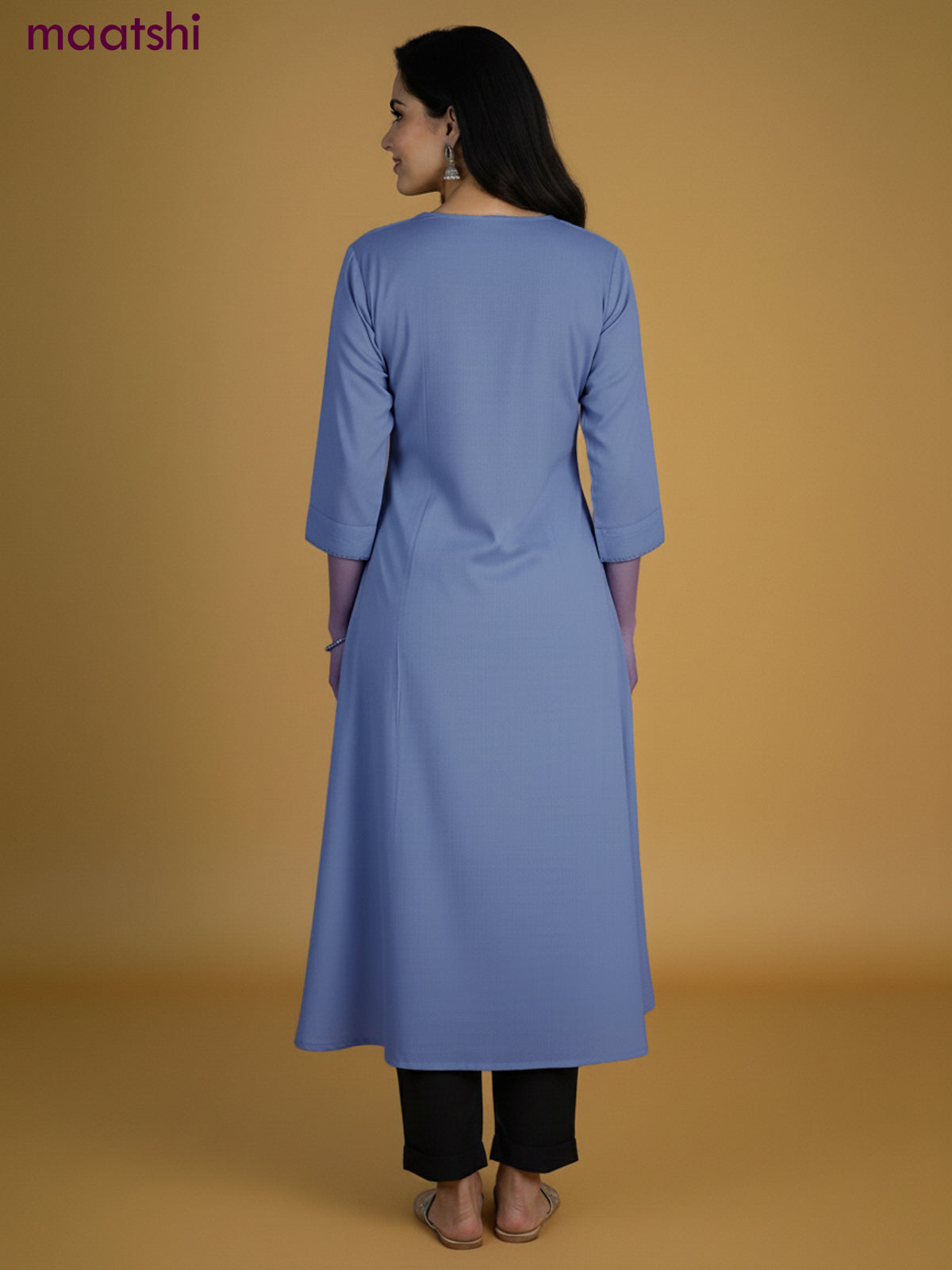 Pastel Blue Viscose Rayon Embroidery Work A-Line Kurti