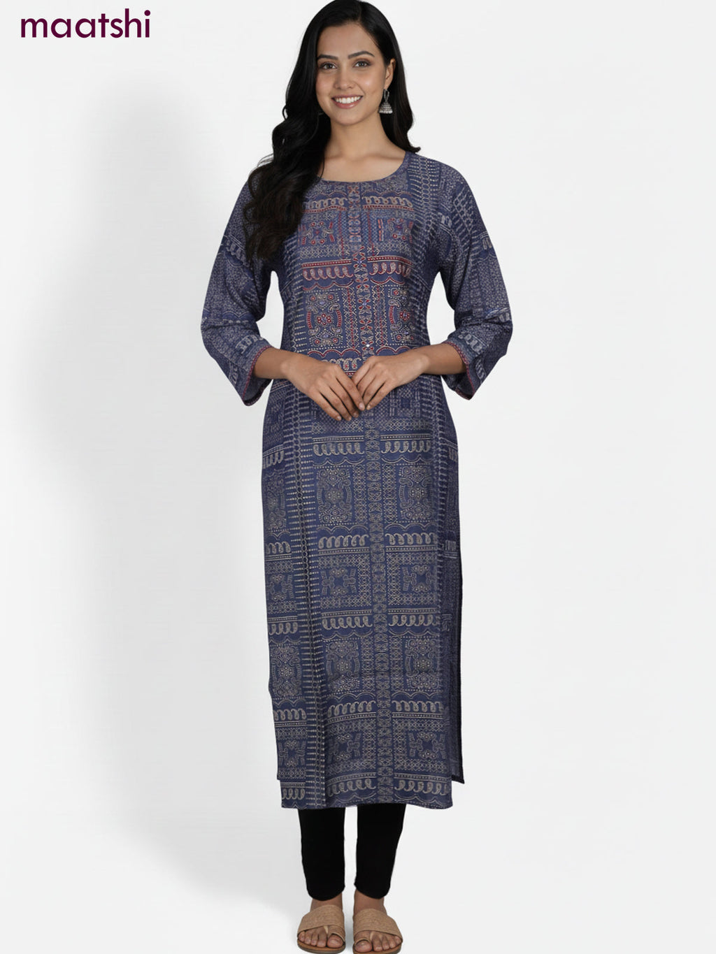Dark Grey Rayon Printed Kurti