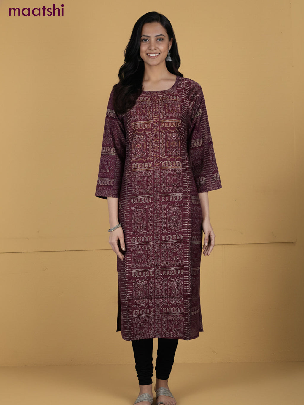 Wine Shade Rayon Printed Kurti