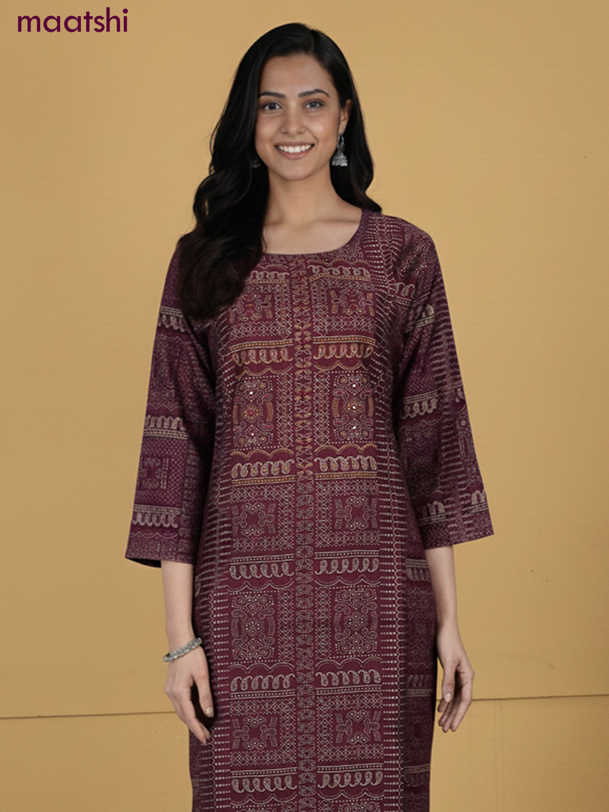 Wine Shade Rayon Printed Kurti
