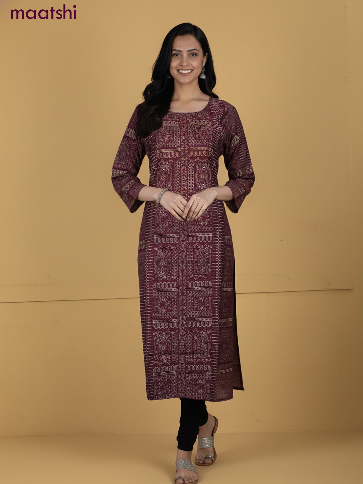 Wine Shade Rayon Printed Kurti