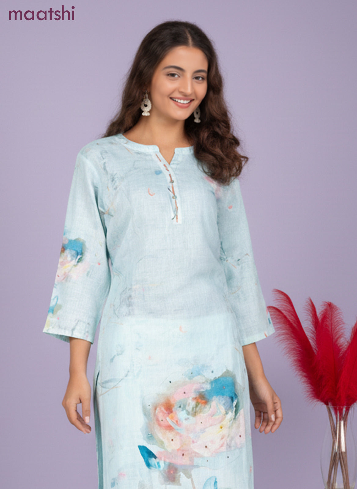 Cotton salwar suit teal blue shade with floral prints & mirror work and palazzo pant & dupatta