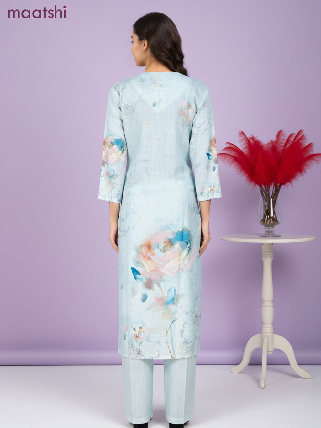 Cotton salwar suit teal blue shade with floral prints & mirror work and palazzo pant & dupatta