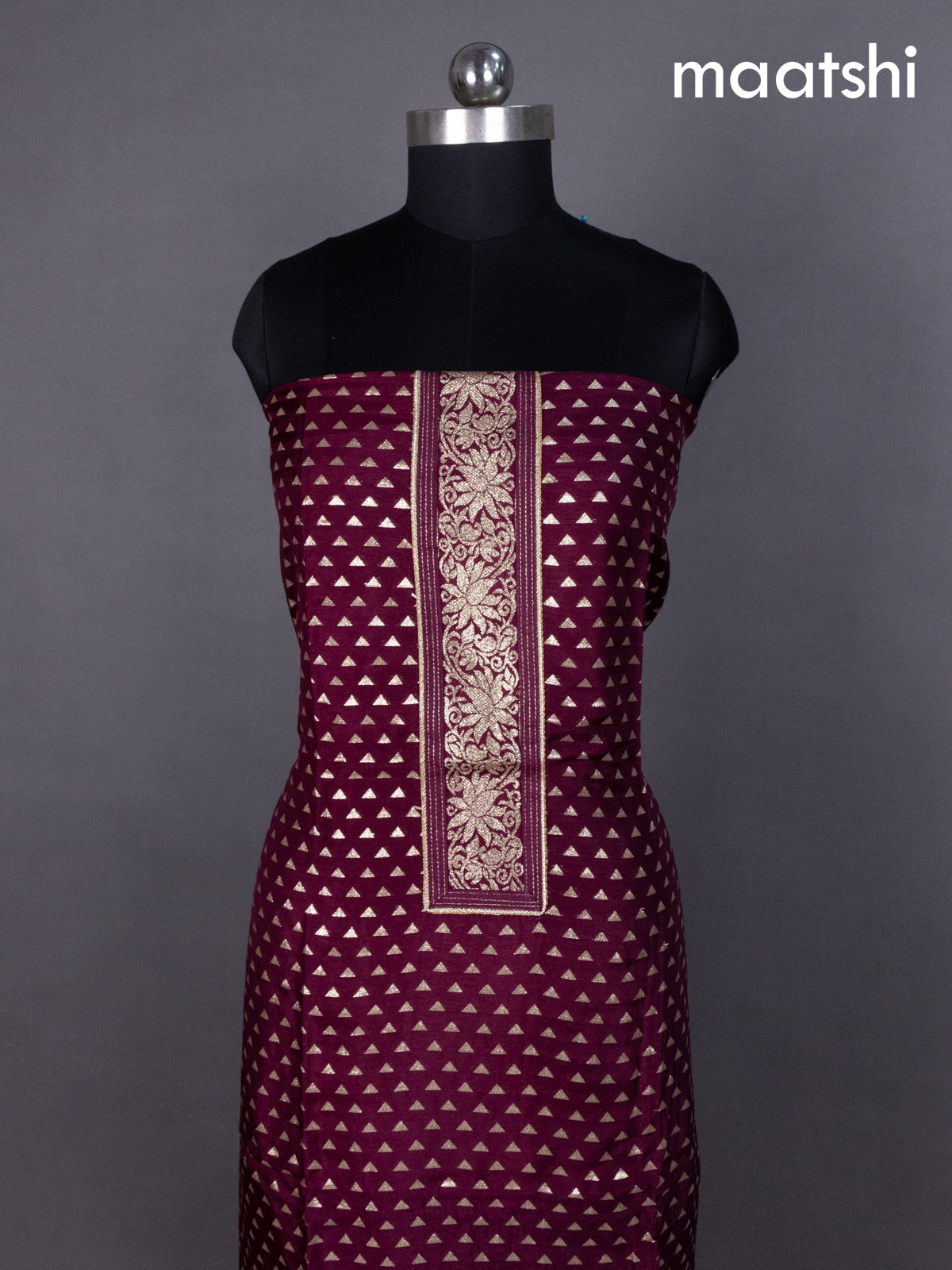 Maroon Banarasi Silk Dress Material With Zari Buttas Weaves