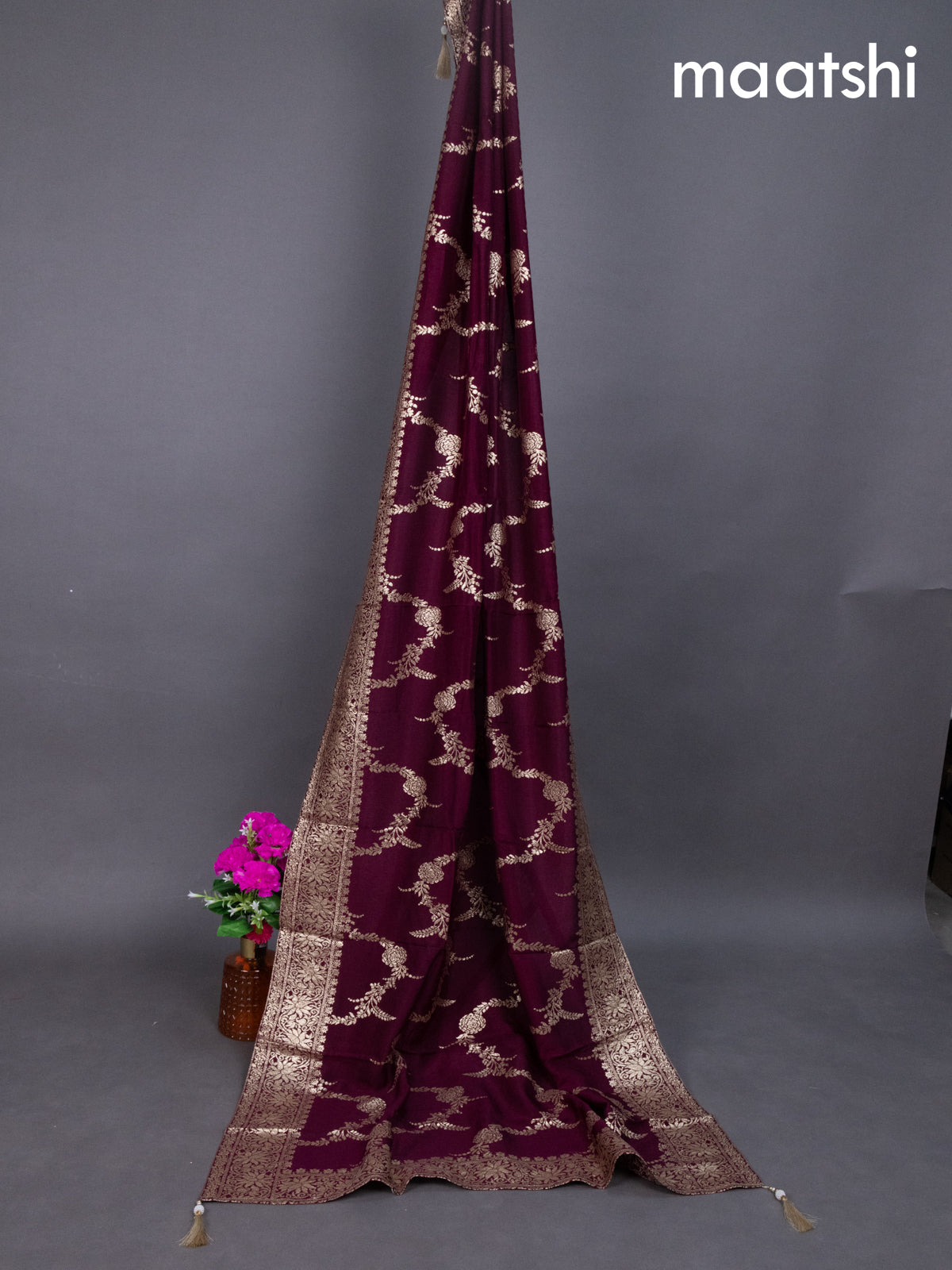 Maroon Banarasi Silk Dress Material With Zari Buttas Weaves