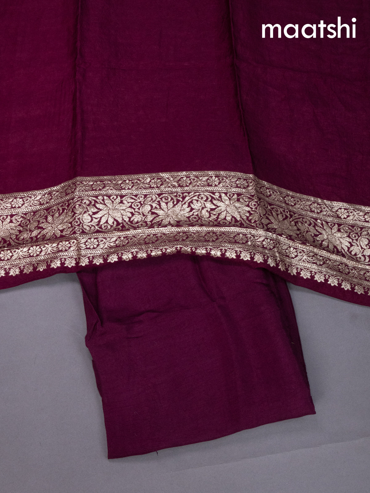 Maroon Banarasi Silk Dress Material With Zari Buttas Weaves