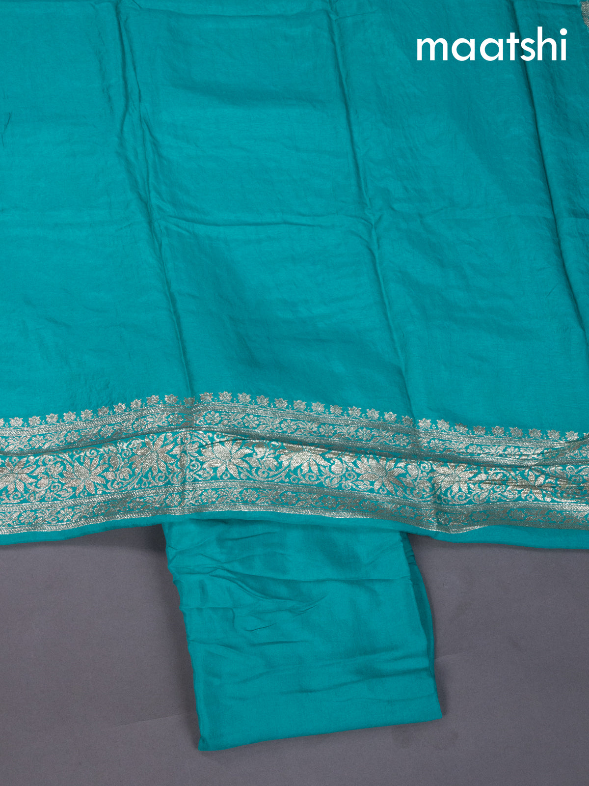 Teal Shade Banarasi Silk Dress Material With Zari Buttas Weaves