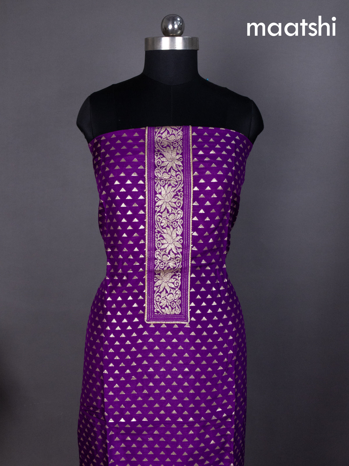 Purple Banarasi Silk Dress Material With Zari Buttas Weaves