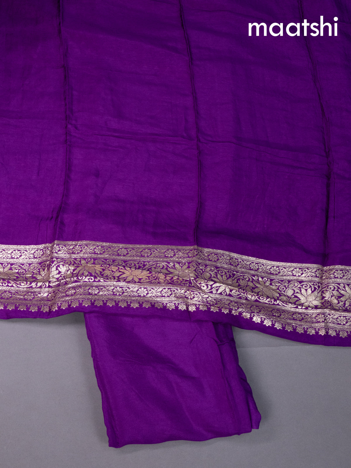 Purple Banarasi Silk Dress Material With Zari Buttas Weaves