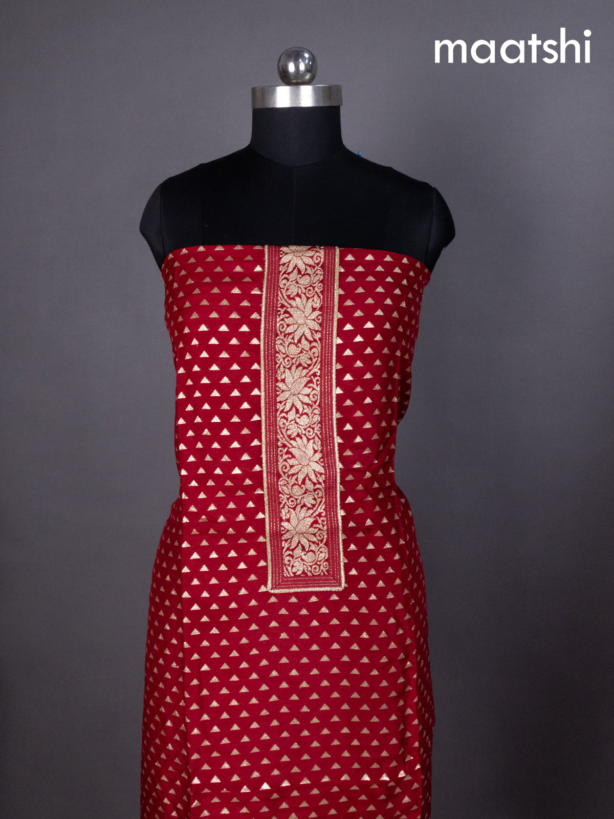 Maroon Banarasi Silk Dress Material With Zari Buttas Weaves