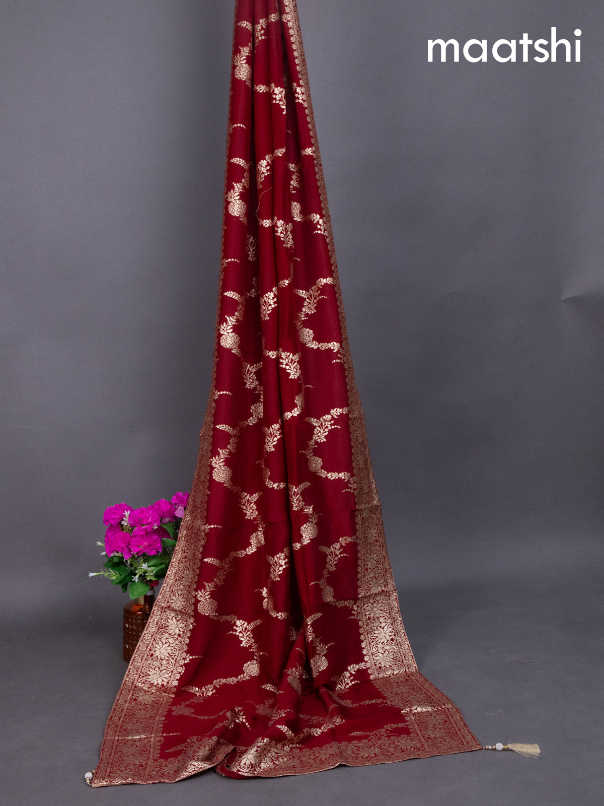 Maroon Banarasi Silk Dress Material With Zari Buttas Weaves