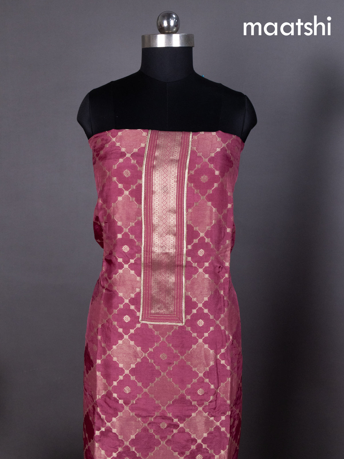 Mauve Pink Banarasi Silk Dress Material With Zari Weaves