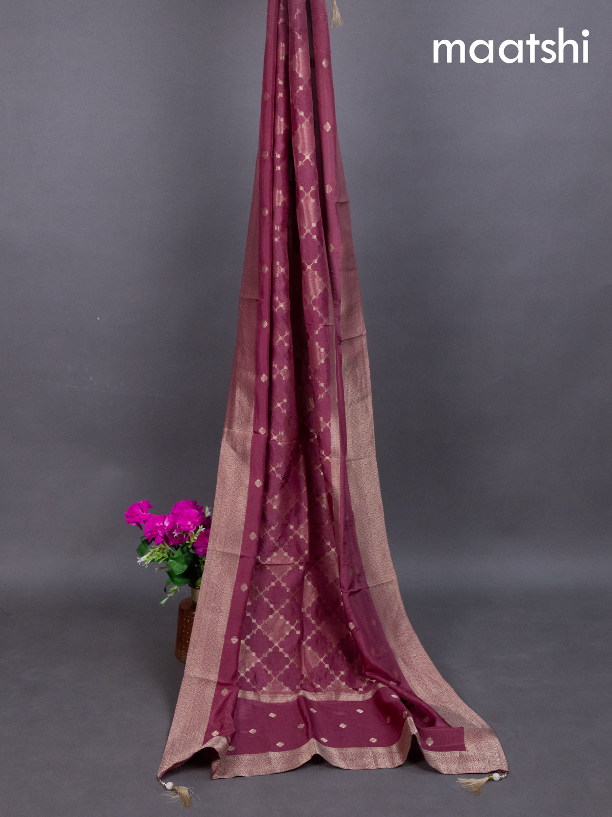 Mauve Pink Banarasi Silk Dress Material With Zari Weaves