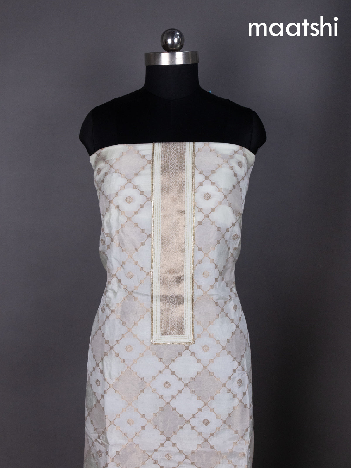 Cream Banarasi Silk Dress Material With Zari Weaves