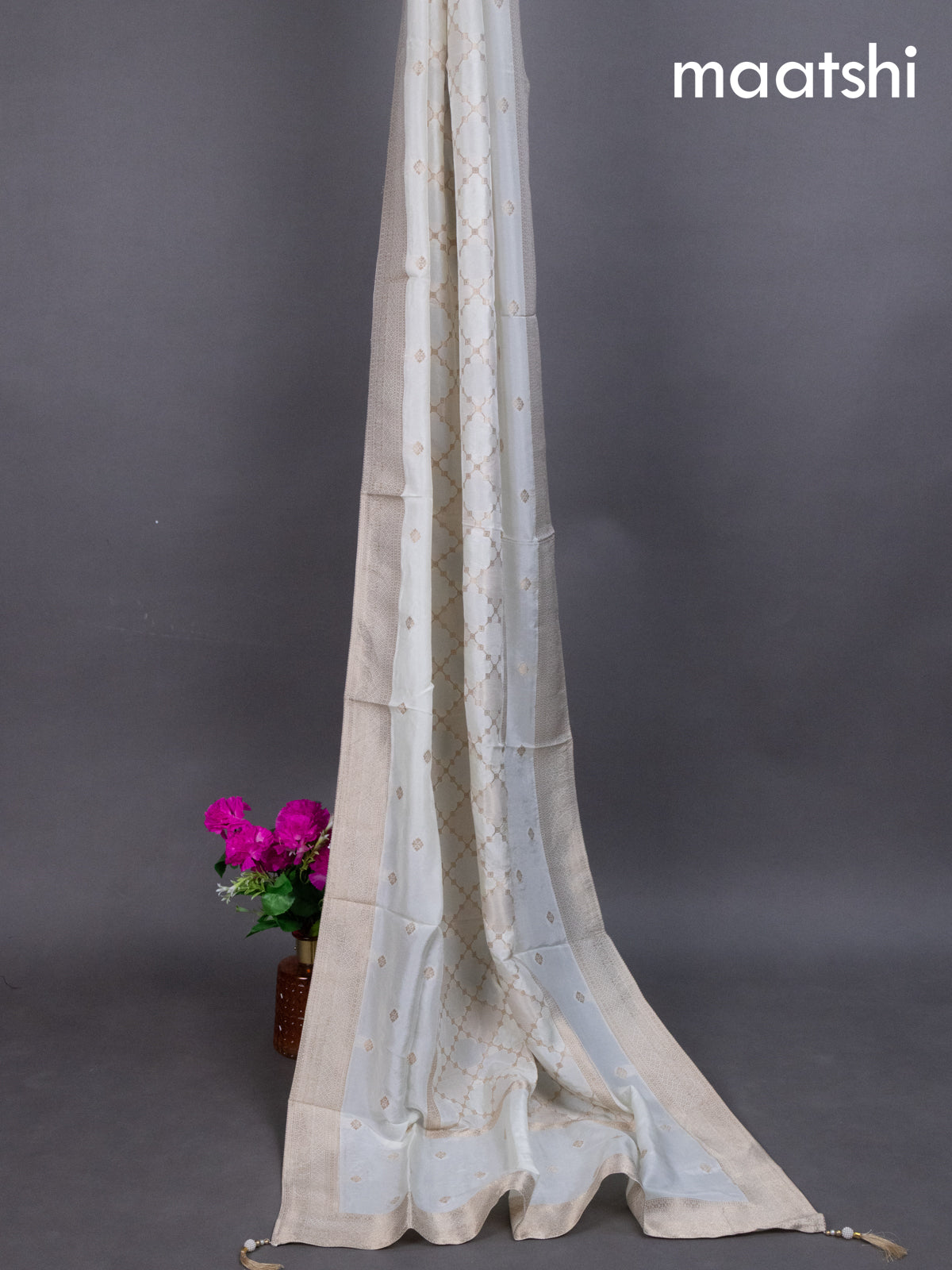 Cream Banarasi Silk Dress Material With Zari Weaves