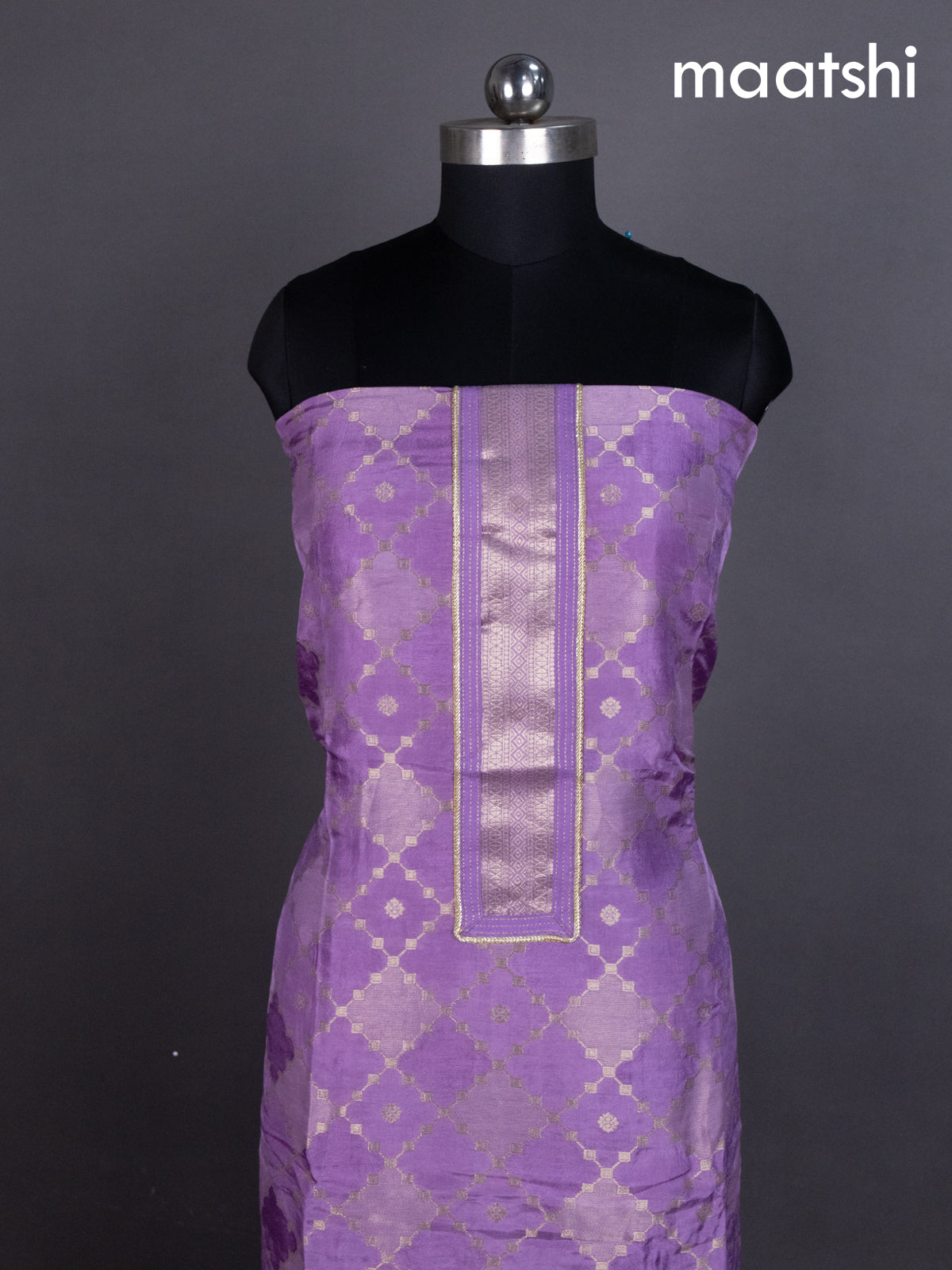 Lavender Banarasi Silk Dress Material With Zari Weaves