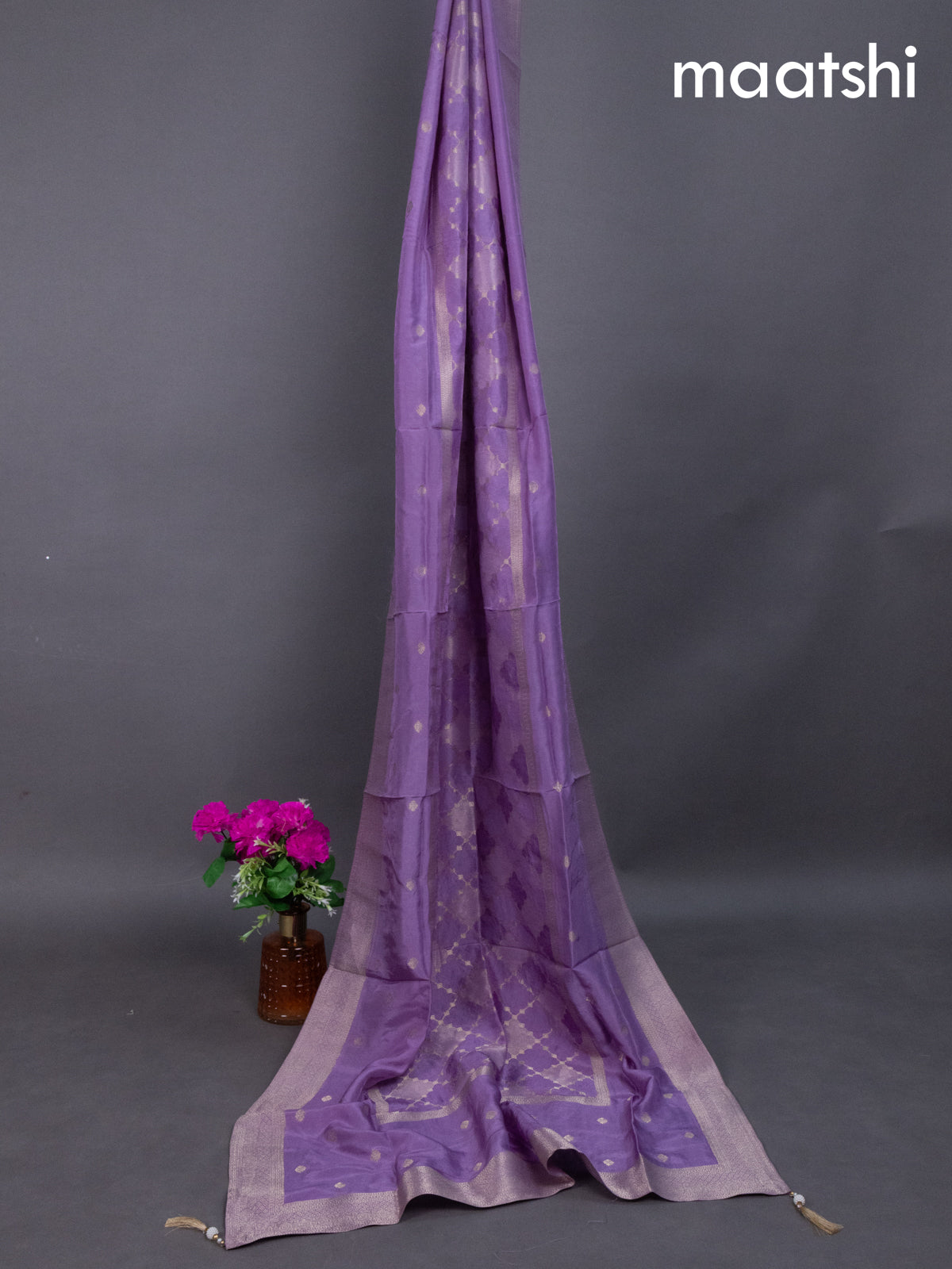 Lavender Banarasi Silk Dress Material With Zari Weaves