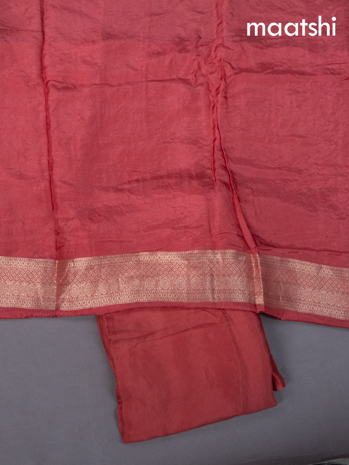 Dark Peach Banarasi Silk Dress Material With Zari Weaves