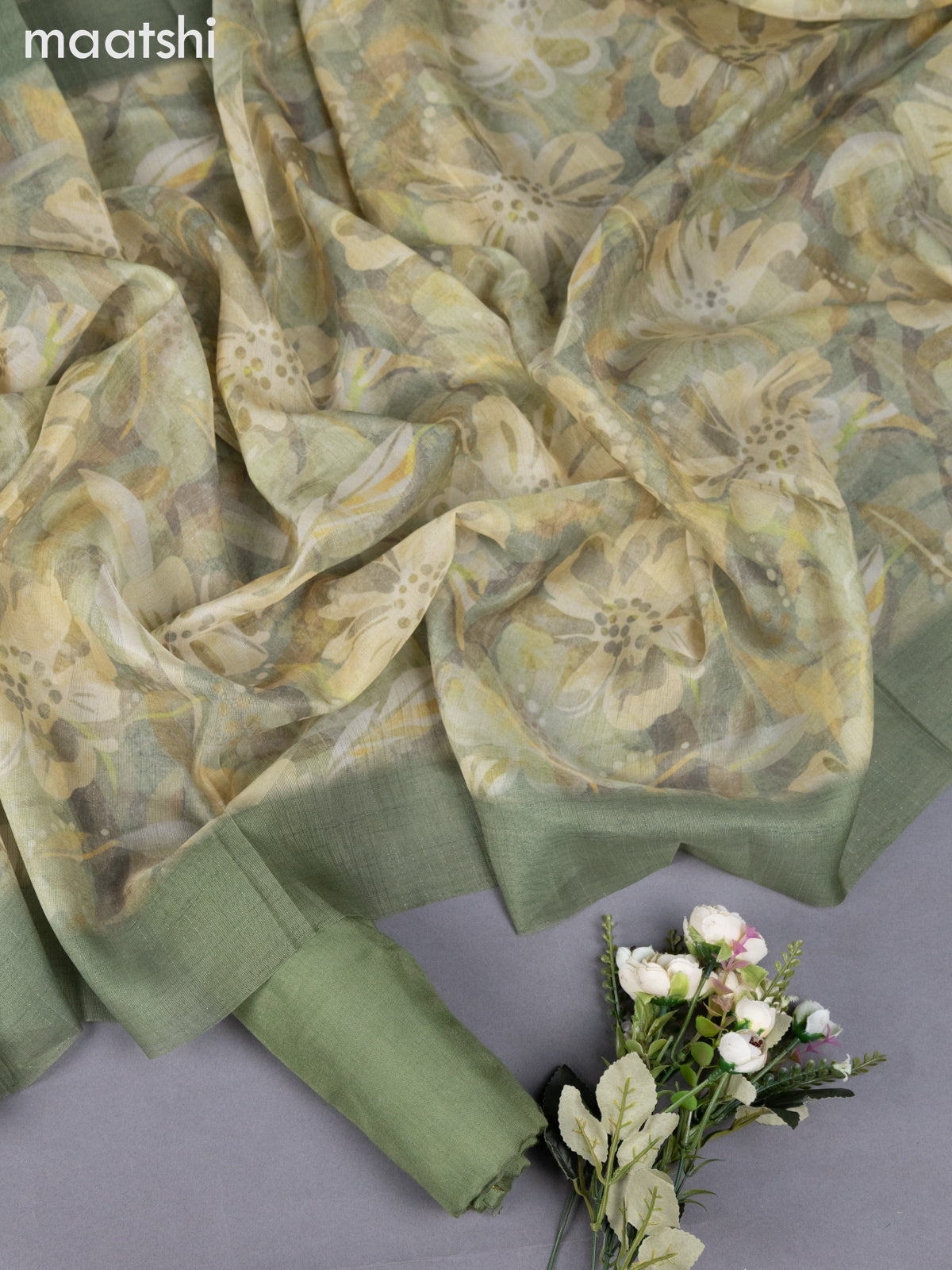 Green Tissue Linen Dress Material With Zardosi Work