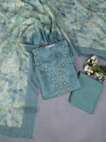 Teal Shade Tissue Linen Dress Material With Zardosi Work