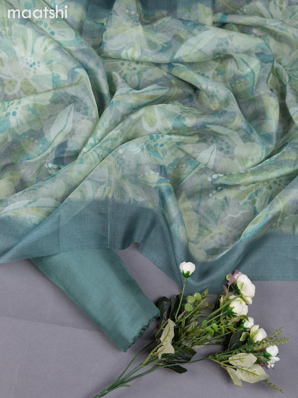 Teal Shade Tissue Linen Dress Material With Zardosi Work