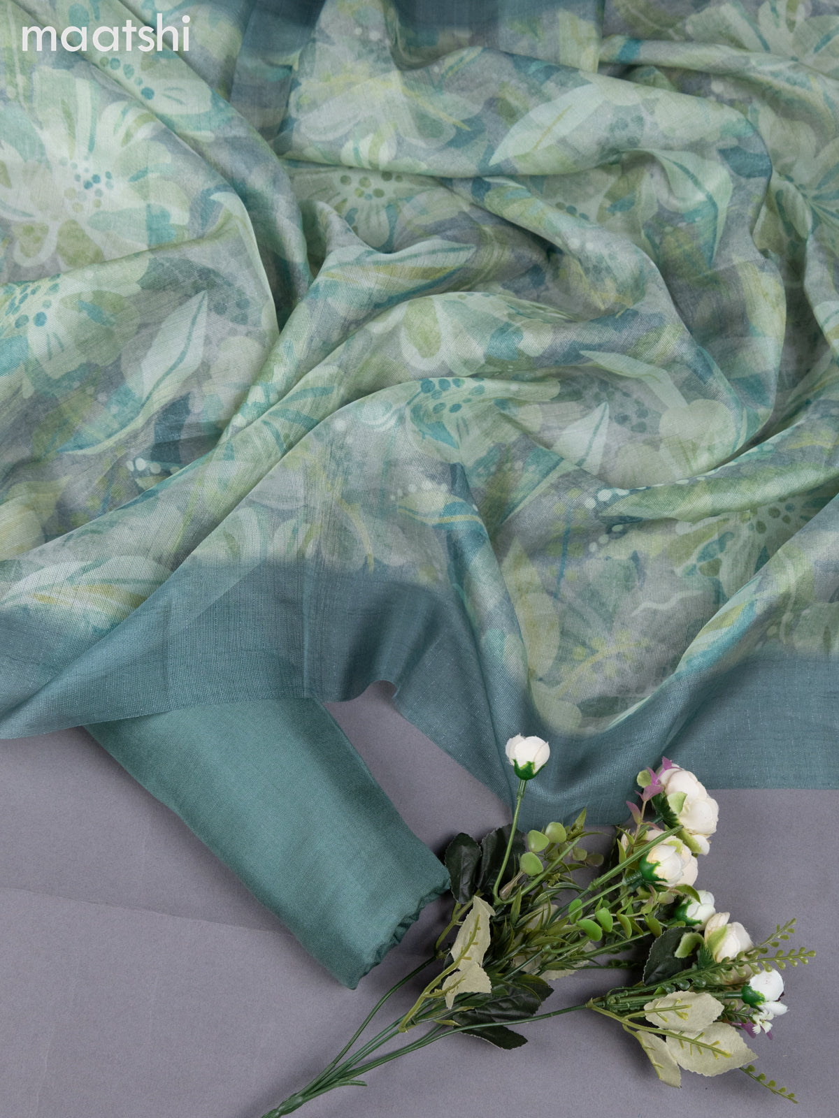 Teal Shade Tissue Linen Dress Material With Zardosi Work