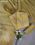 Mustard Green Tissue Linen Dress Material With Embroidery Work
